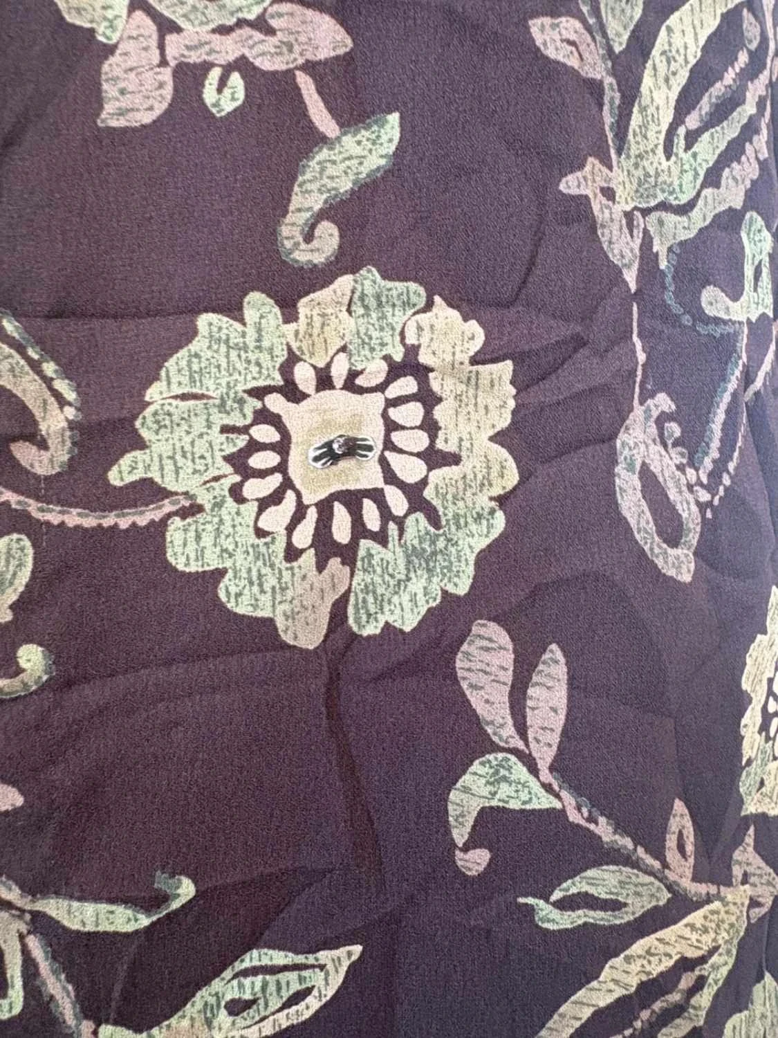 Falda larga vintage marrón con flores boho retro midi fluida recta con abertura Y2K talla 14 XL Kathie Lee – photo 3